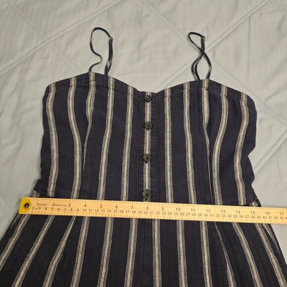 Abercrombie & Fitch Linen Blend Jumpsuit L Navy White Stripe Coastal Wide-leg - Picture 7 of 12